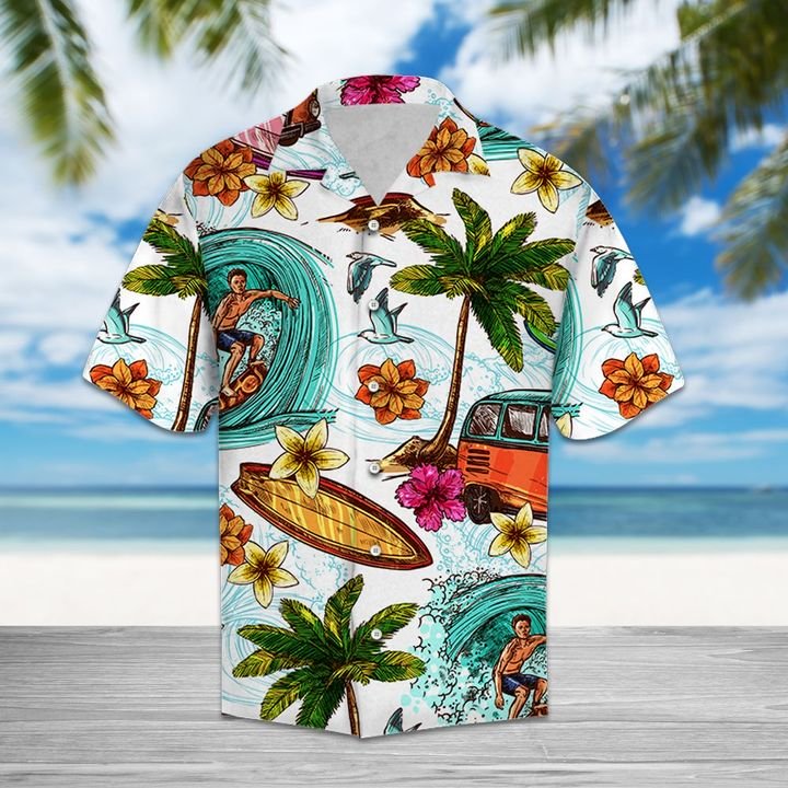 Surfing Beach Hawaiian Shirt Summer Button Up Surfing Beach Hawaiian Shirt Summer Button Up
