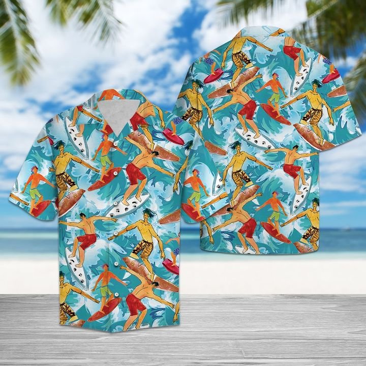 Surfing Lovers Hawaiian Shirt Summer Button Up Surfing Lovers Hawaiian Shirt Summer Button Up
