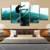 Surfing Surfer Waves Landscape - Sport 5 Panel Canvas Art Wall Decor