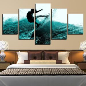 Surfing Surfer Waves Landscape - Sport 5 Panel Canvas Art Wall Decor
