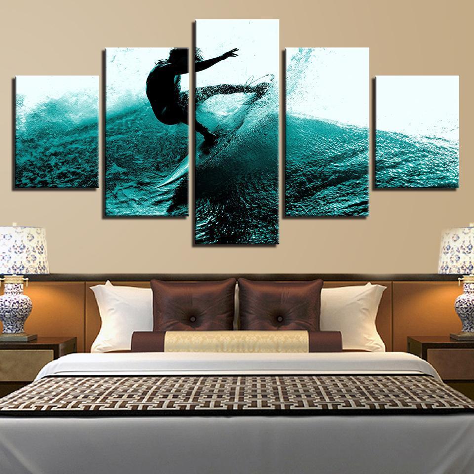 Surfing Surfer Waves Landscape - Sport 5 Panel Canvas Art Wall Decor Surfing Surfer Waves Landscape - Sport 5 Panel Canvas Art Wall Decor