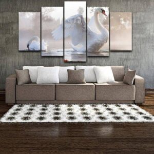 Swan White Bird - Animal 5 Panel Canvas Art Wall Decor
