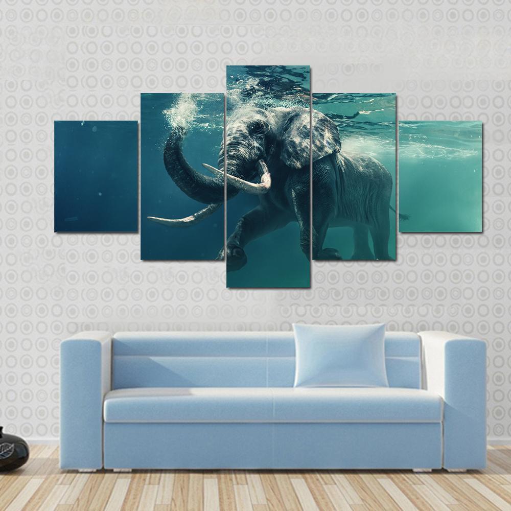 Swimming Elephant Underwater - Animal 5 Panel Canvas Art Wall Decor Swimming Elephant Underwater - Animal 5 Panel Canvas Art Wall Decor