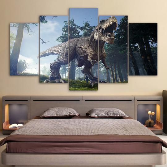 T-Rex Tyrannosaurus Rex In The Forest - Animal 5 Panel Canvas Art Wall Decor T-Rex Tyrannosaurus Rex In The Forest - Animal 5 Panel Canvas Art Wall Decor