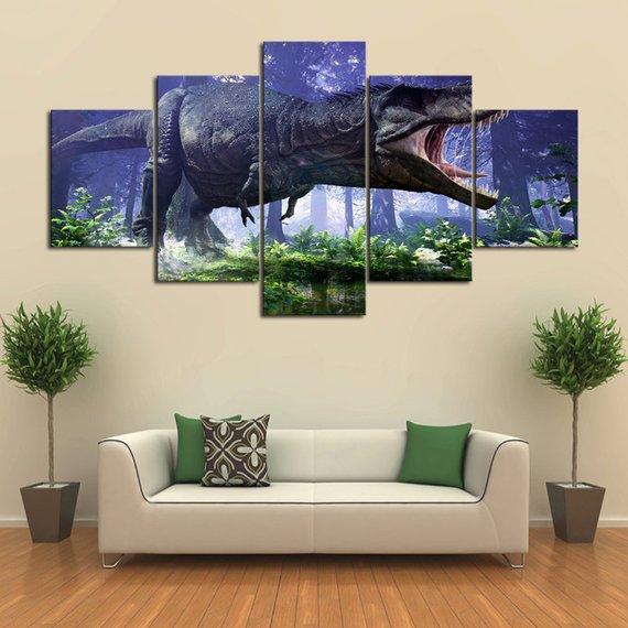 T-Rex - Animal 5 Panel Canvas Art Wall Decor T-Rex - Animal 5 Panel Canvas Art Wall Decor