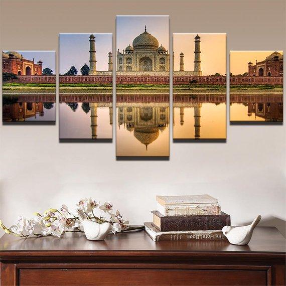 Taj Mahal 5 - Nature 5 Panel Canvas Art Wall Decor Taj Mahal 5 - Nature 5 Panel Canvas Art Wall Decor
