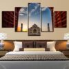 Taj Mahal Agra India Dawn - Nature 5 Panel Canvas Art Wall Decor