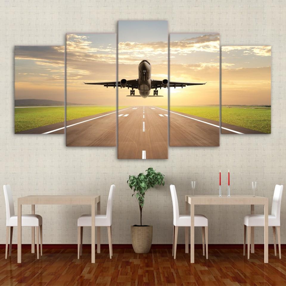 Taking Off Plane - Aircraft 5 Panel Canvas Art Wall Decor Taking Off Plane - Aircraft 5 Panel Canvas Art Wall Decor