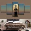 Tall Ship Sailing Into The Full Moon - Space 5 Panel Canvas Art Wall Decor
