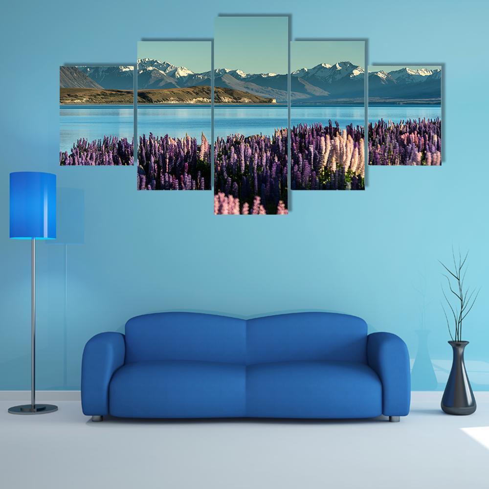 Tekapo Lake In New Zealand - Nature 5 Panel Canvas Art Wall Decor Tekapo Lake In New Zealand - Nature 5 Panel Canvas Art Wall Decor