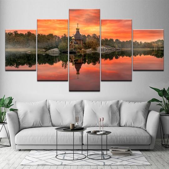 Temple Apostle Andrew Vuoksa River - Nature 5 Panel Canvas Art Wall Decor Temple Apostle Andrew Vuoksa River - Nature 5 Panel Canvas Art Wall Decor