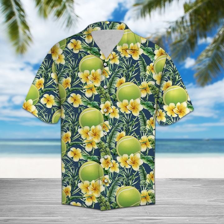 Tennis Frangipani Hawaiian Shirt Summer Button Up Tennis Frangipani Hawaiian Shirt Summer Button Up