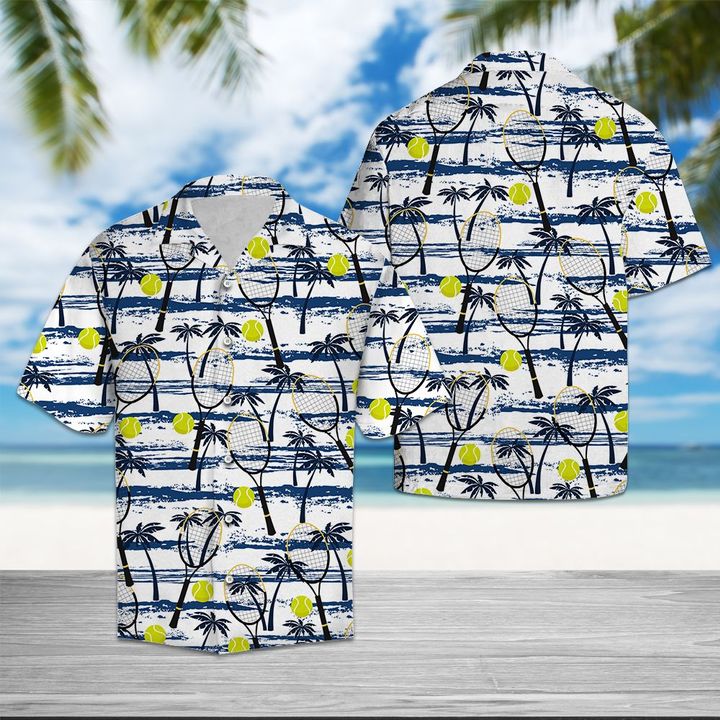 Tennis Sea Palm Tree Hawaiian Shirt Summer Button Up Tennis Sea Palm Tree Hawaiian Shirt Summer Button Up