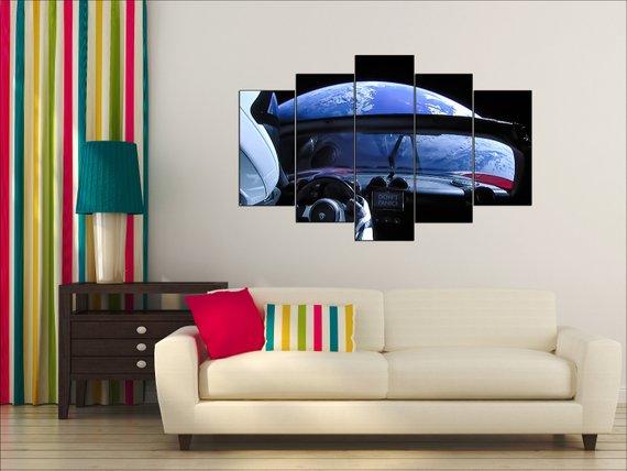 Tesla Roadster Spacex Tesla space Falcon - Automative 5 Panel Canvas Art Wall Decor Tesla Roadster Spacex Tesla space Falcon - Automative 5 Panel Canvas Art Wall Decor