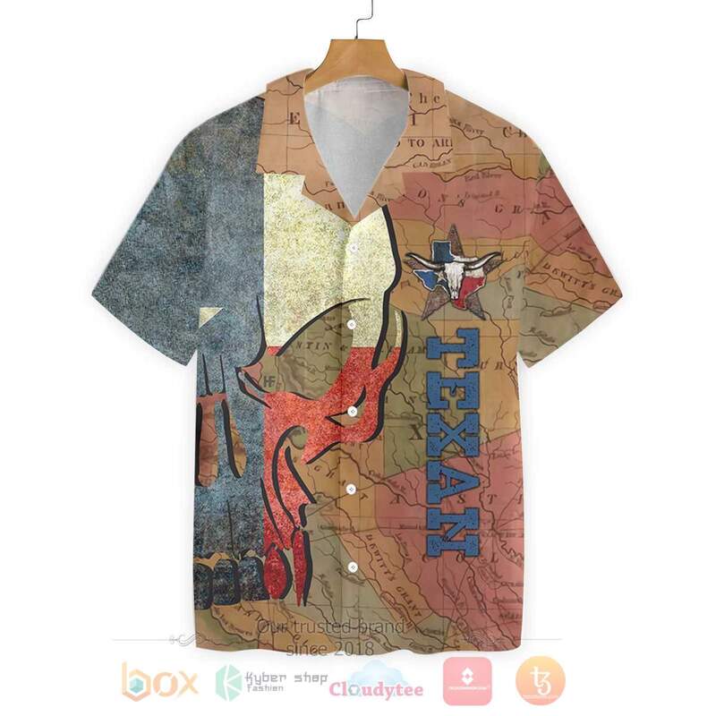 Texan And Skull Map And Flag Pattern Hawaiian Shirt Texan And Skull Map And Flag Pattern Hawaiian Shirt