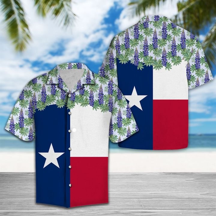 Texas Bluebonnet Flag Hawaiian Shirt Summer Button Up Texas Bluebonnet Flag Hawaiian Shirt Summer Button Up