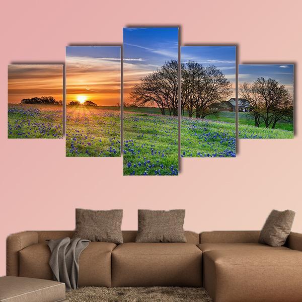 Texas Bluebonnet Spring Wildflower Field - Nature 5 Panel Canvas Art Wall Decor Texas Bluebonnet Spring Wildflower Field - Nature 5 Panel Canvas Art Wall Decor