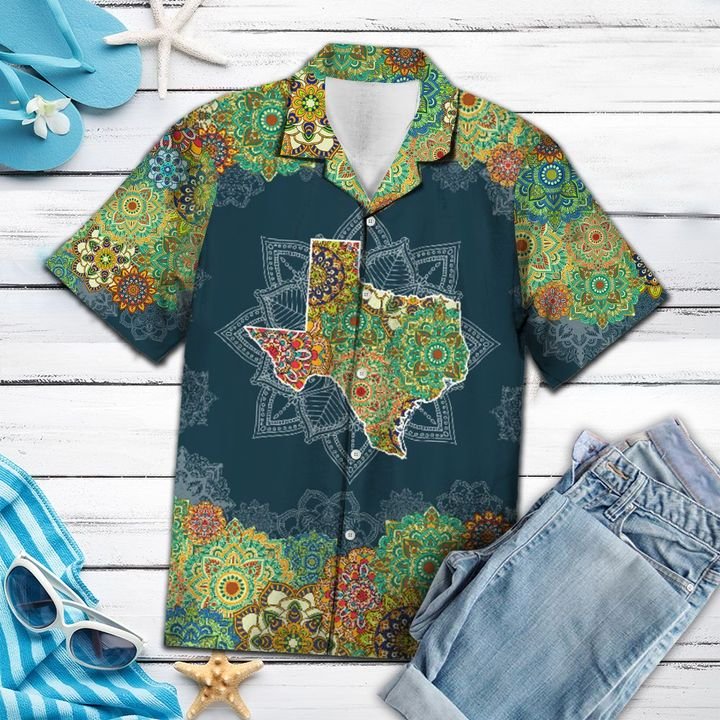 Texas Floral Mandala Hawaiian Shirt Summer Button Up Texas Floral Mandala Hawaiian Shirt Summer Button Up
