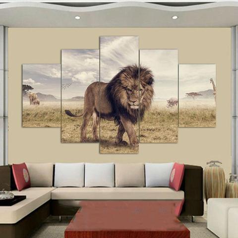 The Big Lion - Abstract Animal 5 Panel Canvas Art Wall Decor The Big Lion - Abstract Animal 5 Panel Canvas Art Wall Decor