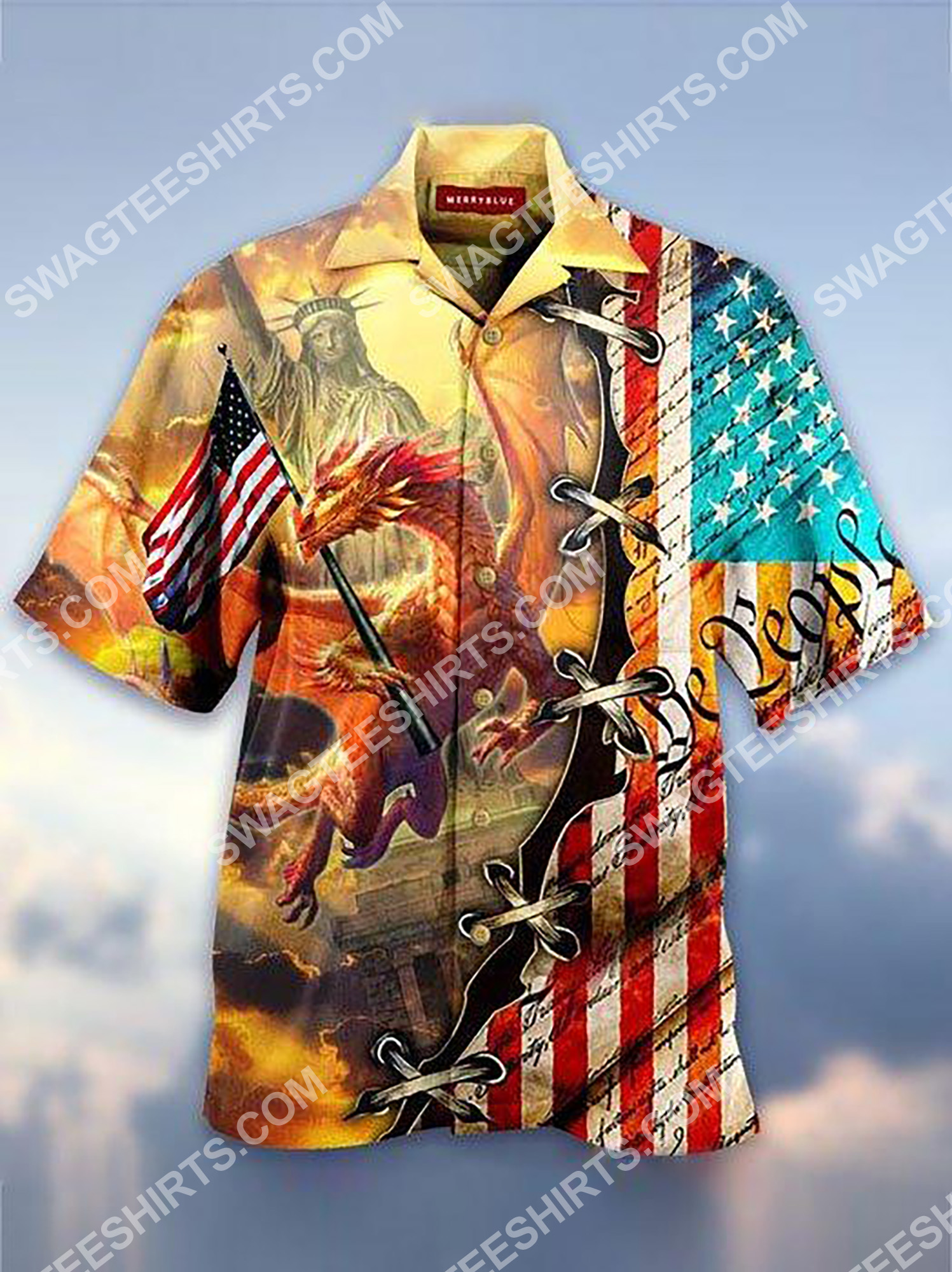 The Dragon And Independence Day All Over Printing Hawaiian Shirt The Dragon And Independence Day All Over Printing Hawaiian Shirt