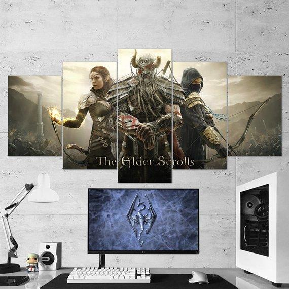 The Elder Scrolls Skyrim Dragon Viking 03 - Gaming 5 Panel Canvas Art Wall Decor The Elder Scrolls Skyrim Dragon Viking 03 - Gaming 5 Panel Canvas Art Wall Decor