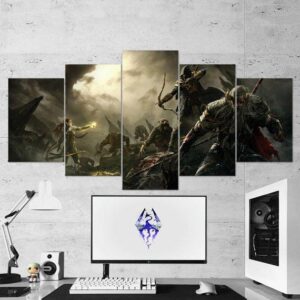 The Elder Scrolls Skyrim Dragon Viking - Gaming 5 Panel Canvas Art Wall Decor