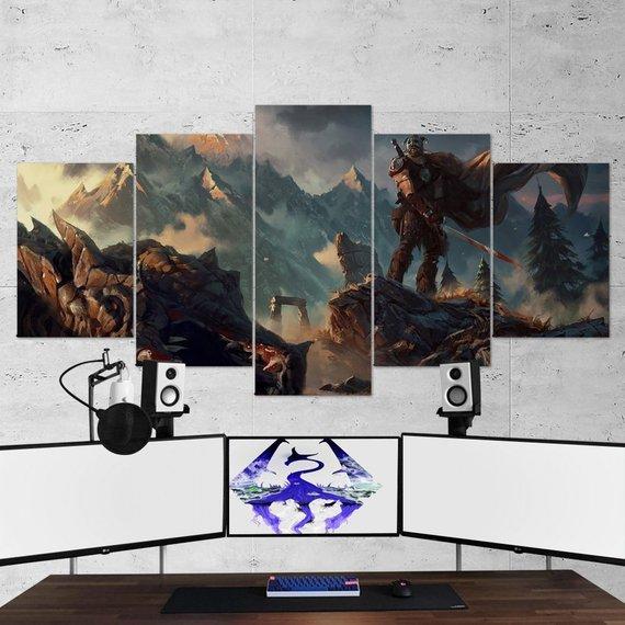 The Elder Scrolls Skyrim Viking Dragon Fantasy 03 - Gaming 5 Panel Canvas Art Wall Decor The Elder Scrolls Skyrim Viking Dragon Fantasy 03 - Gaming 5 Panel Canvas Art Wall Decor