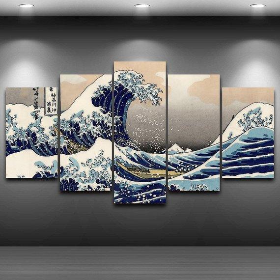 The Great Wave Off Kanagawa - Abstract 5 Panel Canvas Art Wall Decor The Great Wave Off Kanagawa - Abstract 5 Panel Canvas Art Wall Decor
