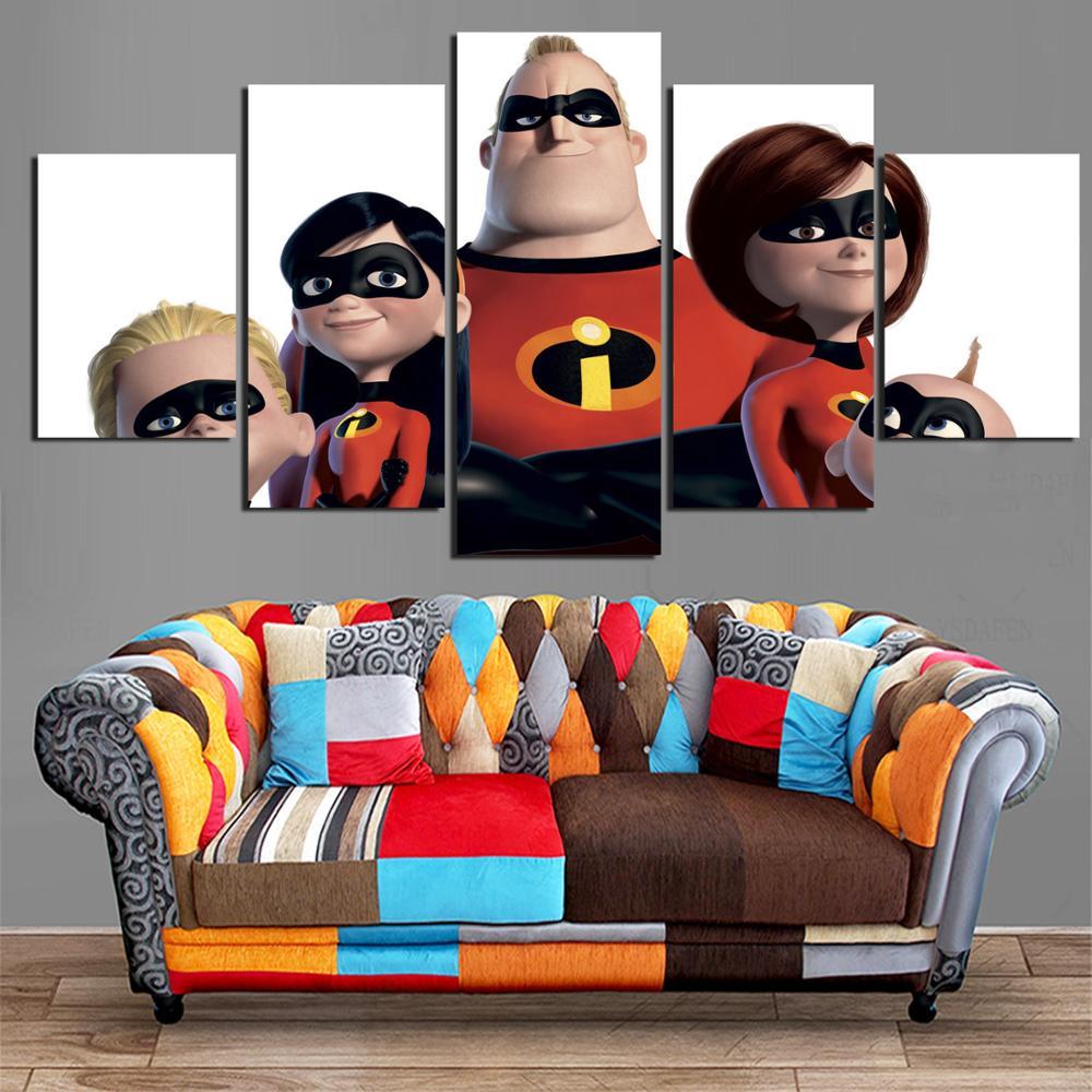 The Incredibles 2 - Cartoon 5 Panel Canvas Art Wall Decor The Incredibles 2 - Cartoon 5 Panel Canvas Art Wall Decor