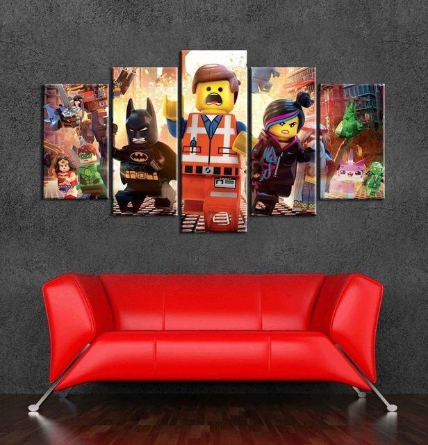 The Lego Movie Characters - Cartoon 5 Panel Canvas Art Wall Decor The Lego Movie Characters - Cartoon 5 Panel Canvas Art Wall Decor