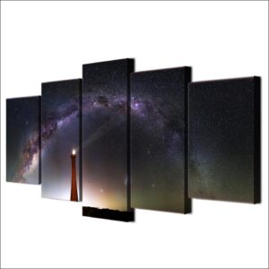 The Lighthouse In Night- Nature 5 Panel Canvas Art Wall Decor