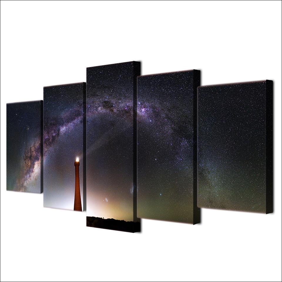 The Lighthouse In Night- Nature 5 Panel Canvas Art Wall Decor The Lighthouse In Night- Nature 5 Panel Canvas Art Wall Decor