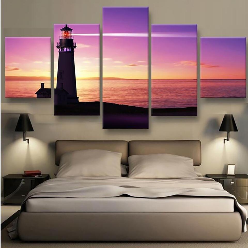 The Lighthouse Rosy Clound - Nature 5 Panel Canvas Art Wall Decor The Lighthouse Rosy Clound - Nature 5 Panel Canvas Art Wall Decor