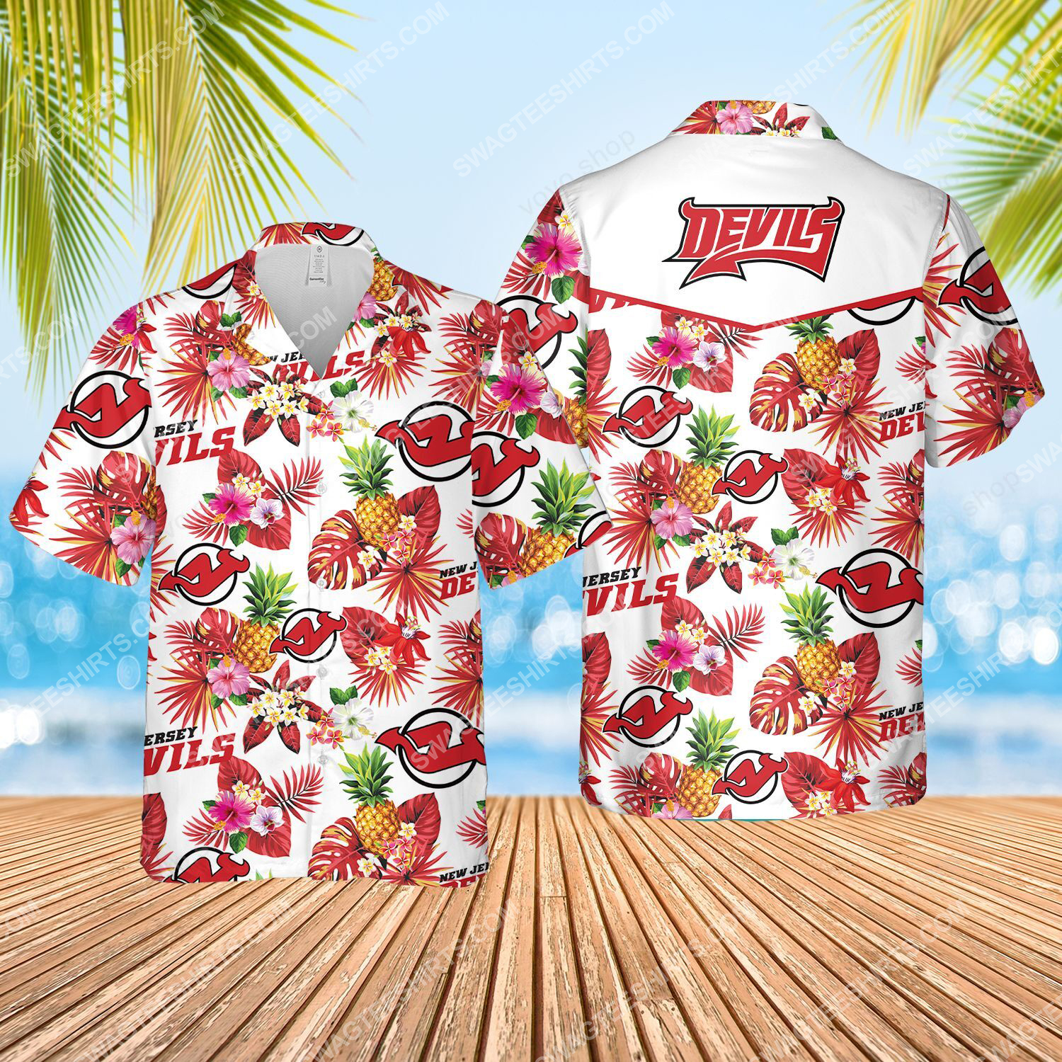 The New Jersey Devils Nhl Full Printed Hawaiian Shirt The New Jersey Devils Nhl Full Printed Hawaiian Shirt