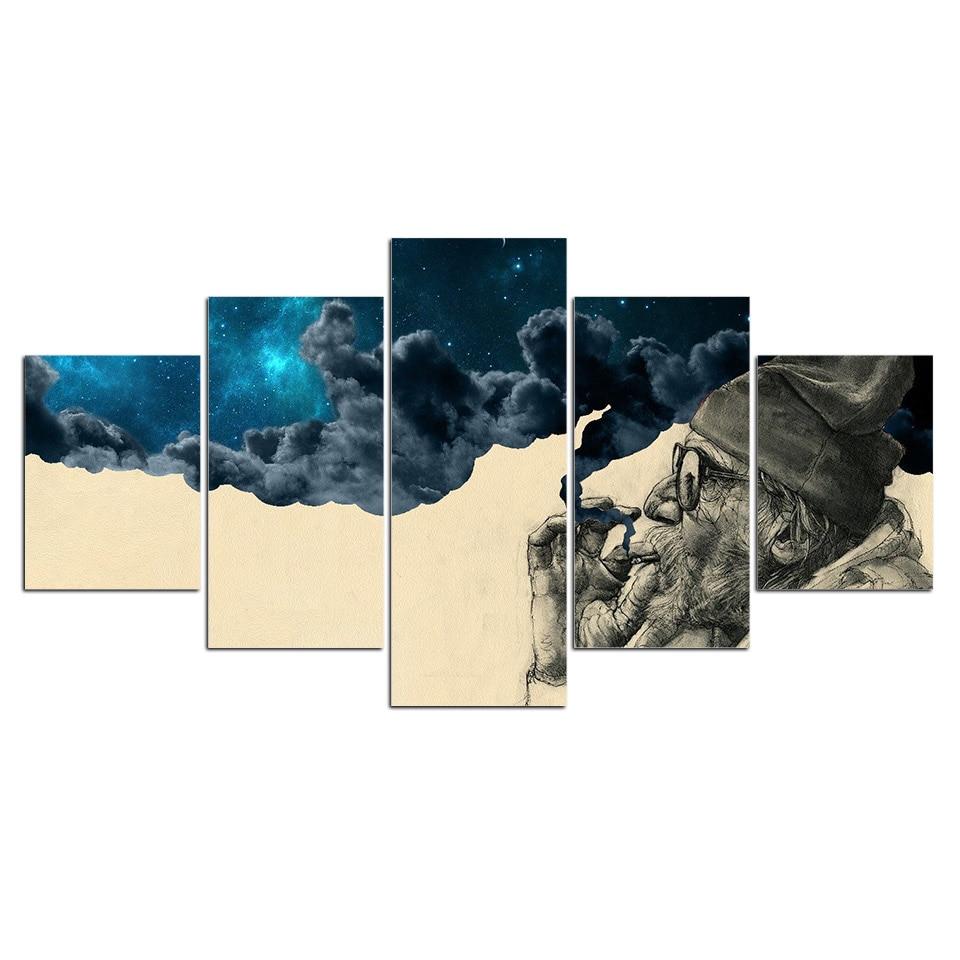 The Old Man Smoking - Abstract 5 Panel Canvas Art Wall Decor The Old Man Smoking - Abstract 5 Panel Canvas Art Wall Decor