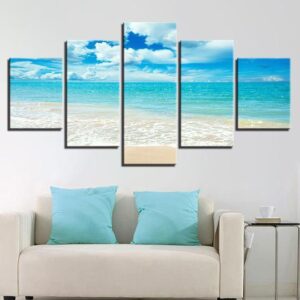 The Perfect White Sand Beach - Ocean 5 Panel Canvas Art Wall Decor