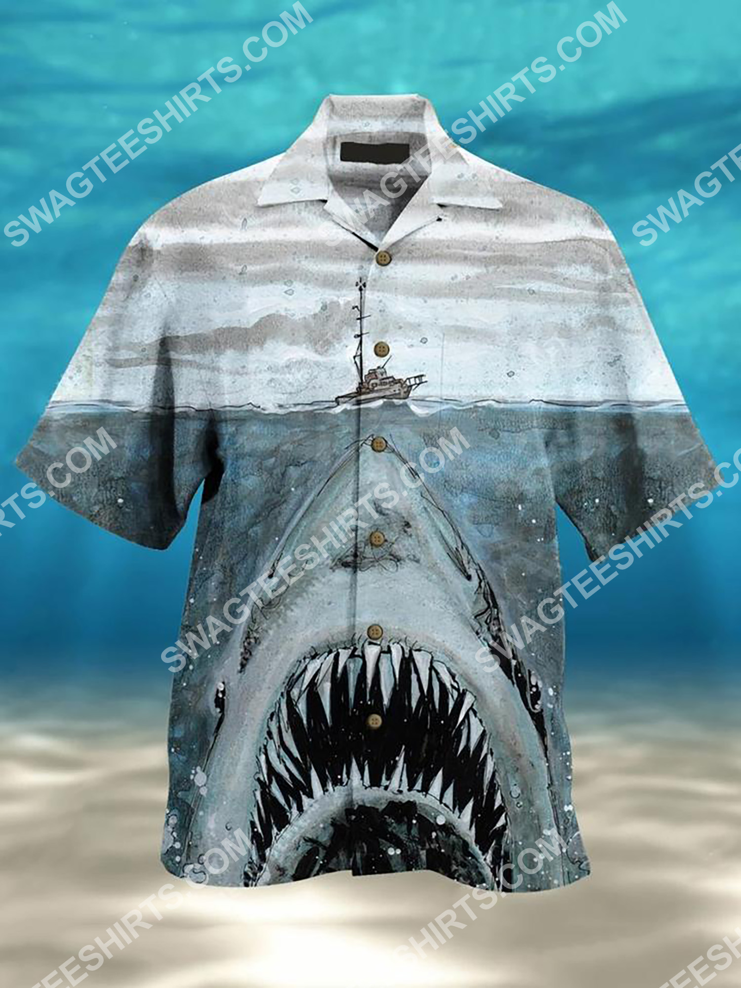 The Shark Face All Over Printing Hawaiian Shirt The Shark Face All Over Printing Hawaiian Shirt