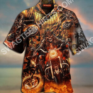 The Skull Biker Fire All Over Printed Hawaiian Shirt