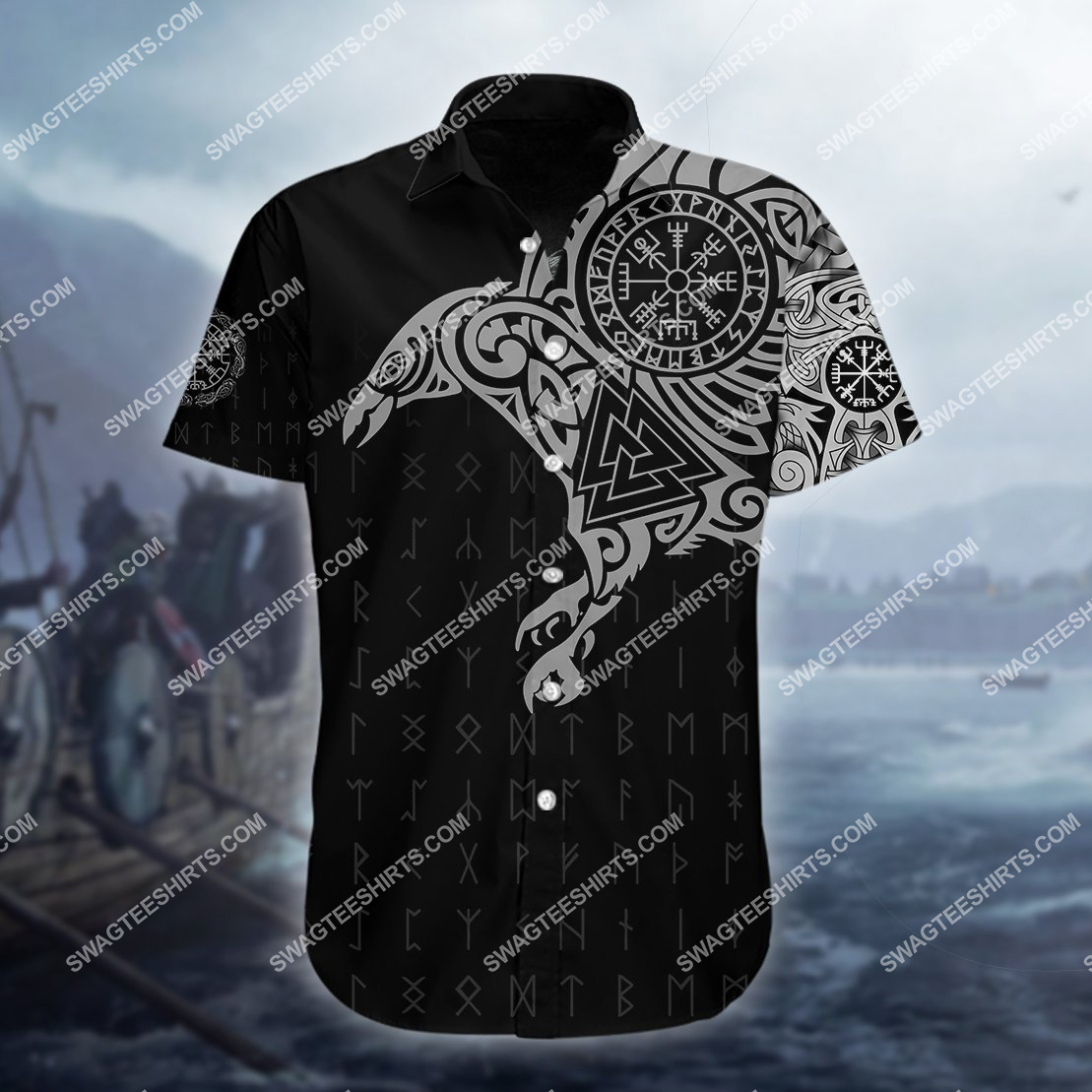 The Viking Warrior Raven All Over Printed Hawaiian Shirt The Viking Warrior Raven All Over Printed Hawaiian Shirt