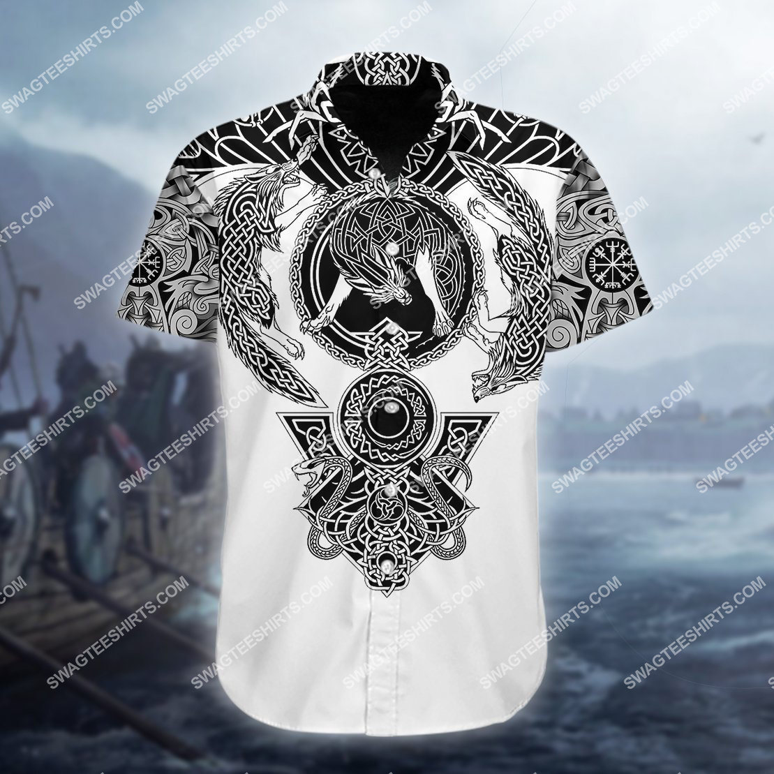 The Viking Warrior Raven And Wolf All Over Printed Hawaiian Shirt The Viking Warrior Raven And Wolf All Over Printed Hawaiian Shirt
