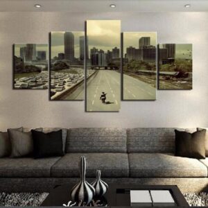 The Walking Dead - Rick Rides Into Atlanta - Movie 5 Panel Canvas Art Wall Decor