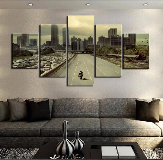 The Walking Dead - Rick Rides Into Atlanta - Movie 5 Panel Canvas Art Wall Decor The Walking Dead - Rick Rides Into Atlanta - Movie 5 Panel Canvas Art Wall Decor