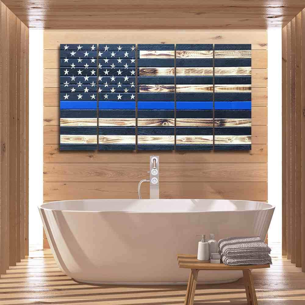 Thin Blue Line - Abstract 5 Panel Canvas Art Wall Decor Thin Blue Line - Abstract 5 Panel Canvas Art Wall Decor
