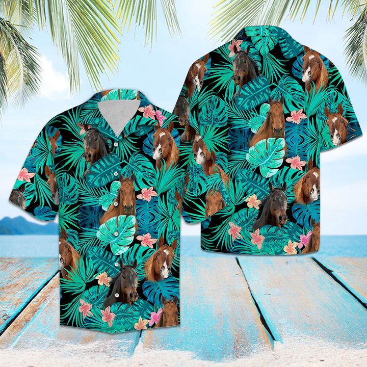 Thoroughbred Green Tropical Hawaiian Shirt Summer Button Up Thoroughbred Green Tropical Hawaiian Shirt Summer Button Up