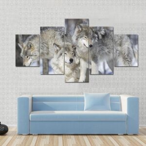 Three Lazy Wolves Pack - Animal 5 Panel Canvas Art Wall Decor