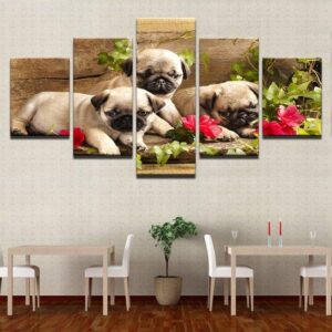 Three Puppies - Animal 5 Panel Canvas Art Wall Decor