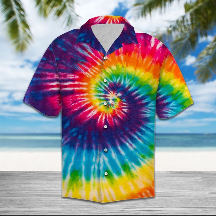Tie Dye Color Hawaiian Shirt Summer Button Up Tie Dye Color Hawaiian Shirt Summer Button Up