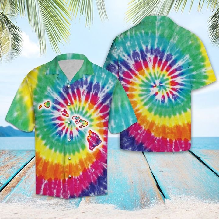 Tie Dye Hawaiian Shirt Summer Button Up Tie Dye Hawaiian Shirt Summer Button Up