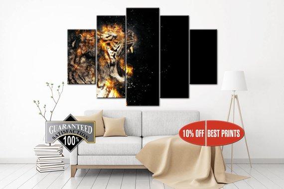 Tiger 1 - Abstract Animal 5 Panel Canvas Art Wall Decor Tiger 1 - Abstract Animal 5 Panel Canvas Art Wall Decor