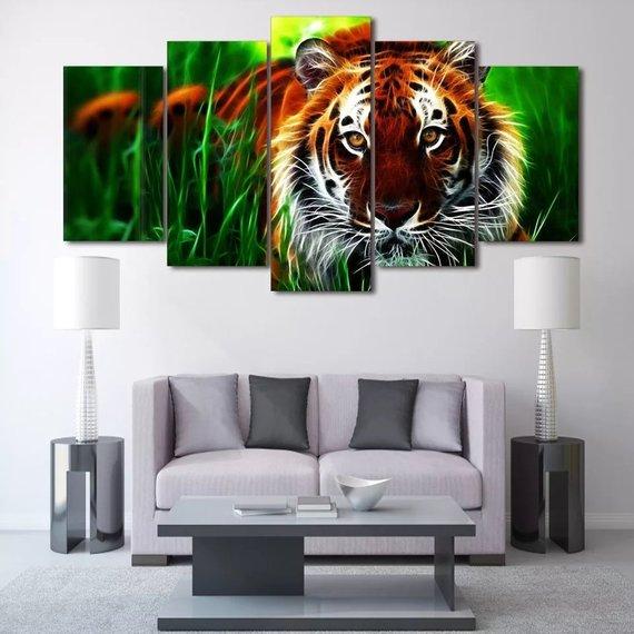 Tiger 1 - Animal 5 Panel Canvas Art Wall Decor Tiger 1 - Animal 5 Panel Canvas Art Wall Decor